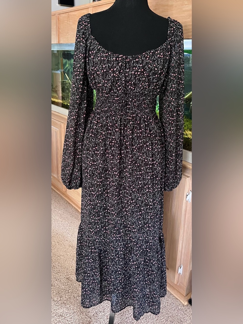 Lulu's Black Long-Sleeve Floral Smocked Maxi Dress